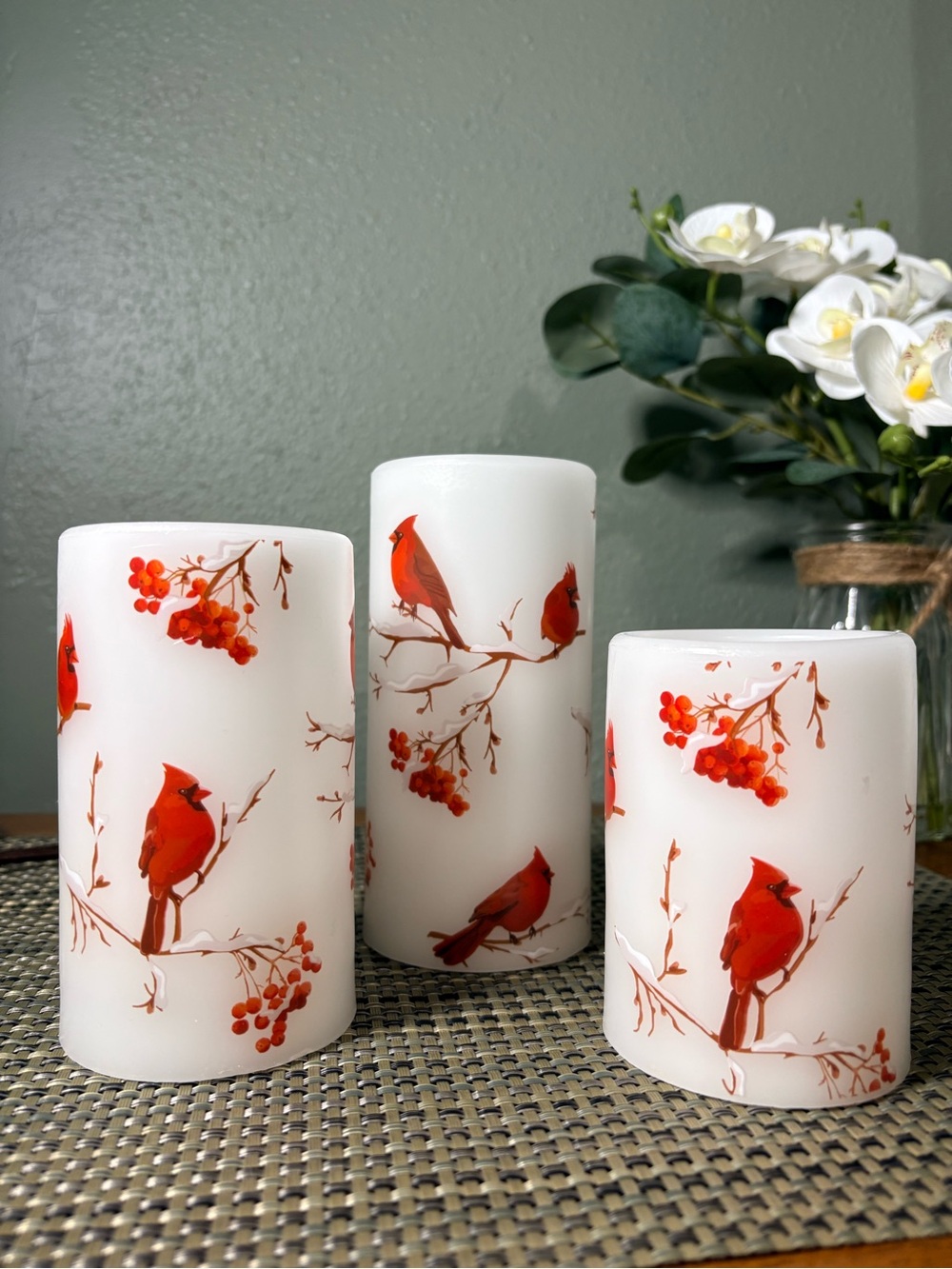 Cardinal Flameless LED Candle Set 3 Real Wax Timer Battery Operated - Picture 2 of 3